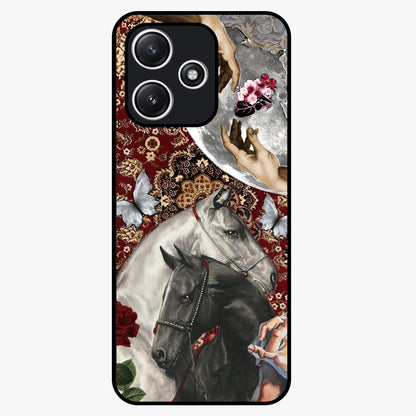 Moonlit Royal Stallion Glass Case showing flat back view with majestic horse under moonlight artwork and glossy glass finish.
