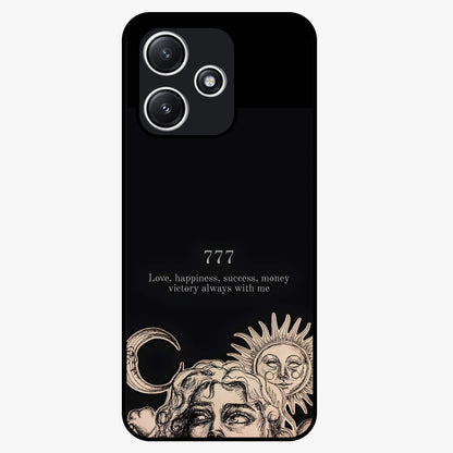 Mystic Victory Aura Glass Case showing flat back view with victory symbol artwork and glossy glass finish.