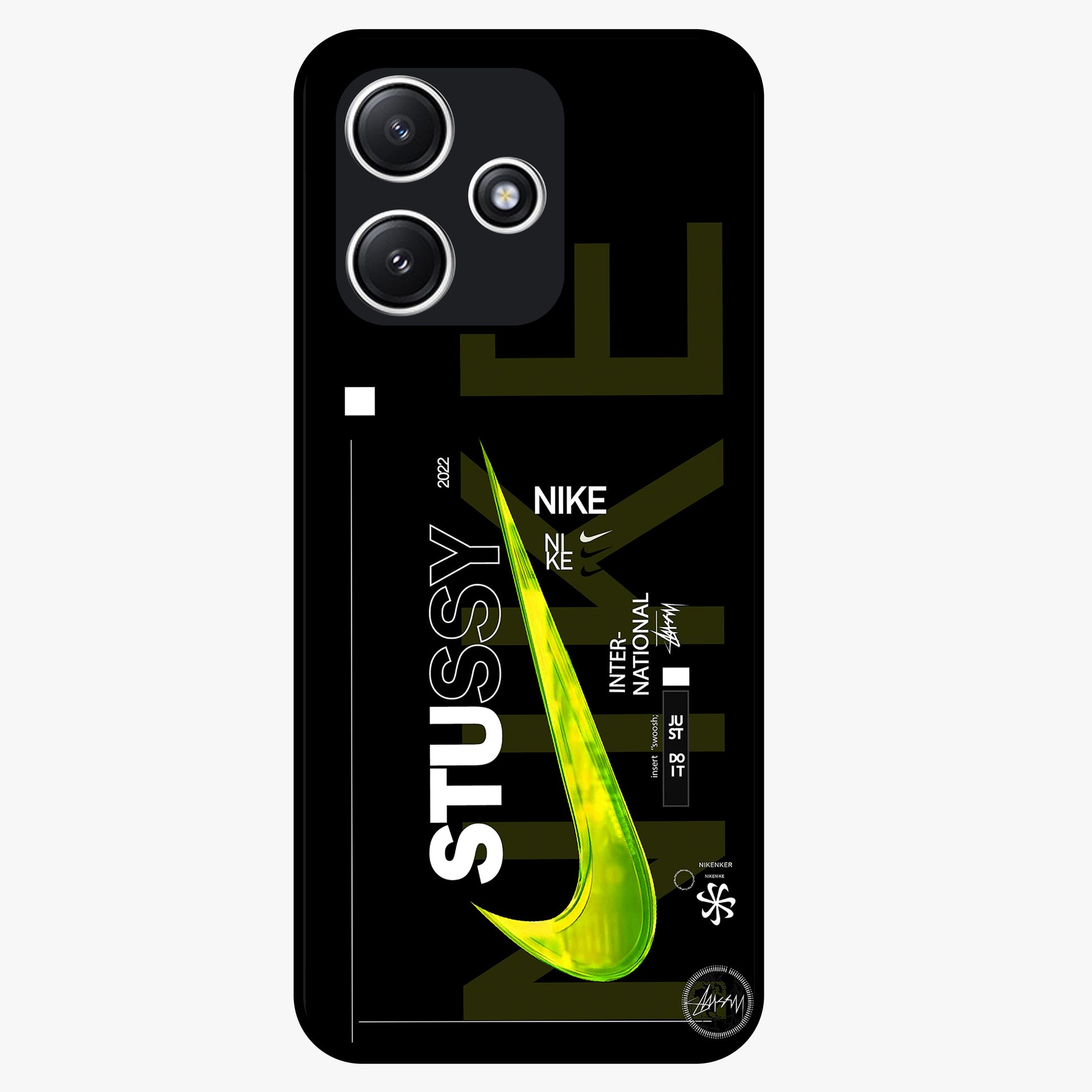 Neon Street Edition Glass Case showing flat back view with neon street style artwork and glossy glass finish.
