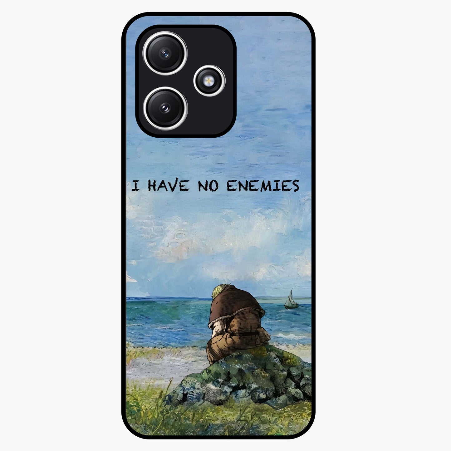 Peace Beyond War Glass Case showing flat back view with symbolic peace themed artwork and glossy glass finish.