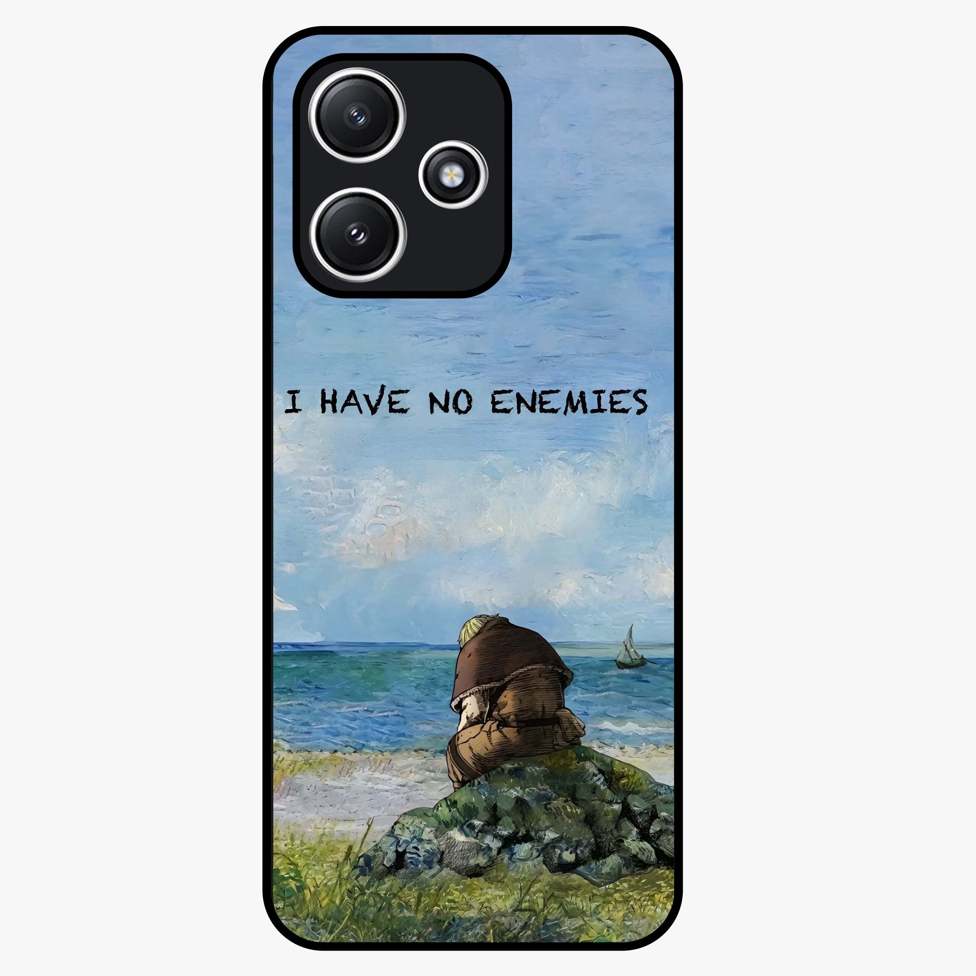 Peace Beyond War Glass Case showing flat back view with symbolic peace themed artwork and glossy glass finish.