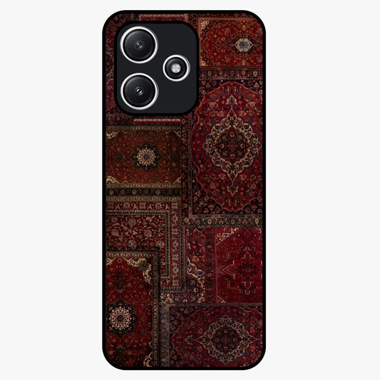 Persian Velvet Tale Glass Case showing flat back view with luxurious Persian velvet pattern artwork and glossy glass finish.