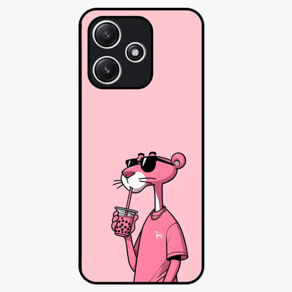 Pink Panther Glass Case showing flat back view with iconic pink panther artwork and glossy glass finish.