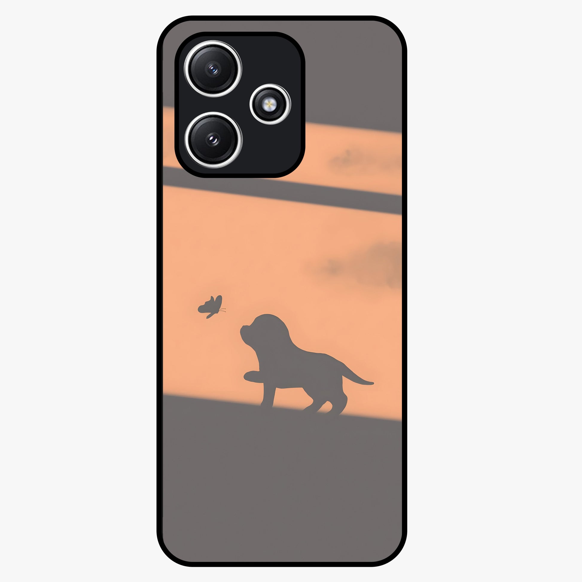 Puppy Shadow Art Glass Case showing flat back view with cute puppy shadow style artwork and glossy glass finish.