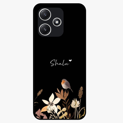 Quiet Garden Tune Custom Name Glass Case showing flat back view with peaceful garden artwork and personalized name design.
