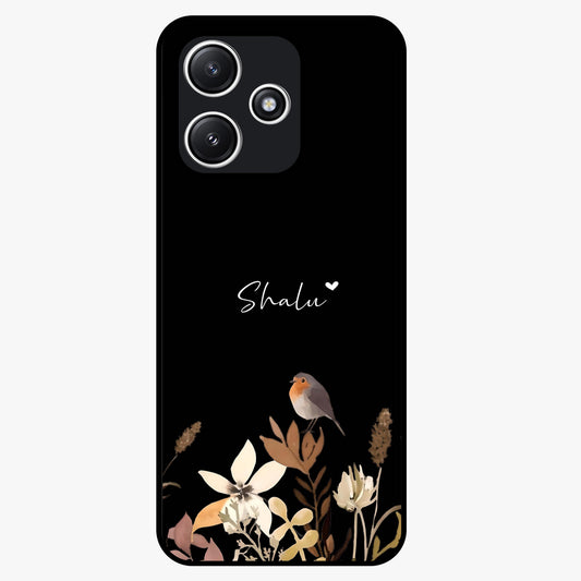 Quiet Garden Tune Custom Name Glass Case showing flat back view with peaceful garden artwork and personalized name design.