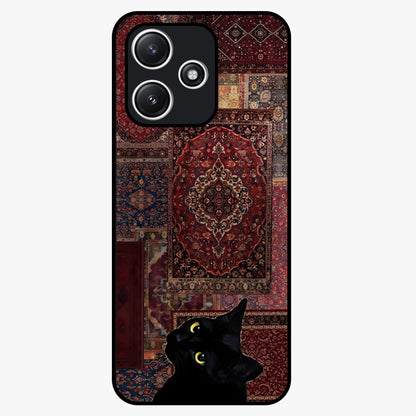 Regal Magic Cat Apple Glass Case showing flat back view with magical cat artwork holding apple and glossy glass finish.