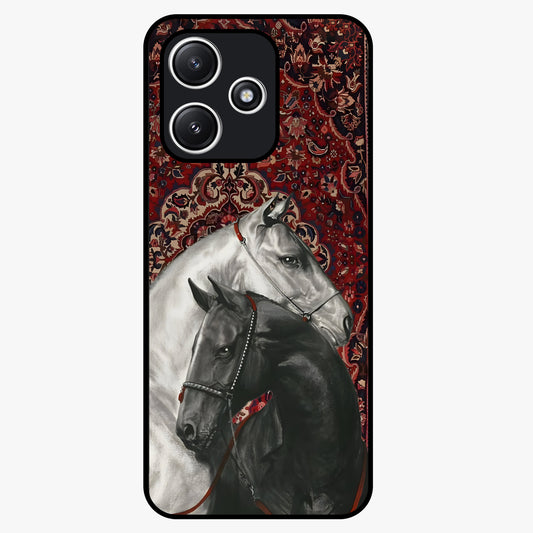 Regal Stallion Tapestry Glass Case showing flat back view with majestic horse tapestry artwork and glossy glass finish.