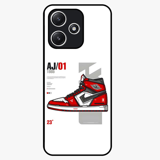 Retro Sneaker Blueprint Glass Case showing flat back view with sneaker blueprint style artwork and glossy glass finish.