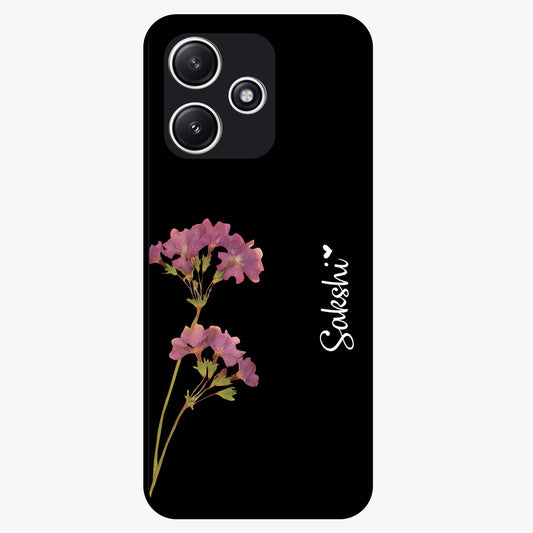 Riching Lavender Flower Custom Name Glass Case showing flat back view with lavender floral artwork and personalized name design.