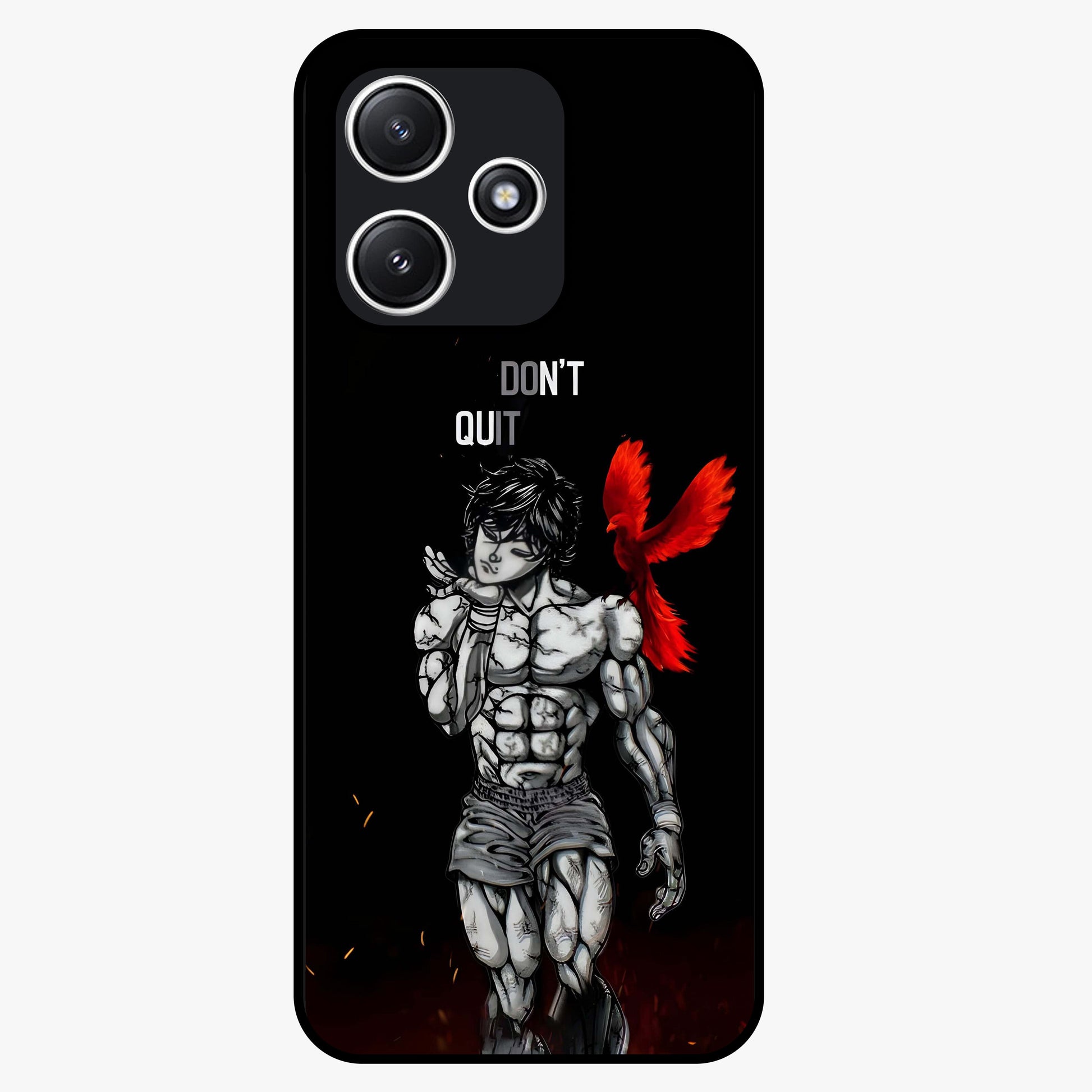 Rise Beyond Limits Glass Case showing flat back view with motivational typography artwork and glossy glass finish.