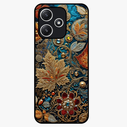 Royal Jewel Garden Glass Case showing flat back view with decorative floral garden artwork and glossy glass finish.