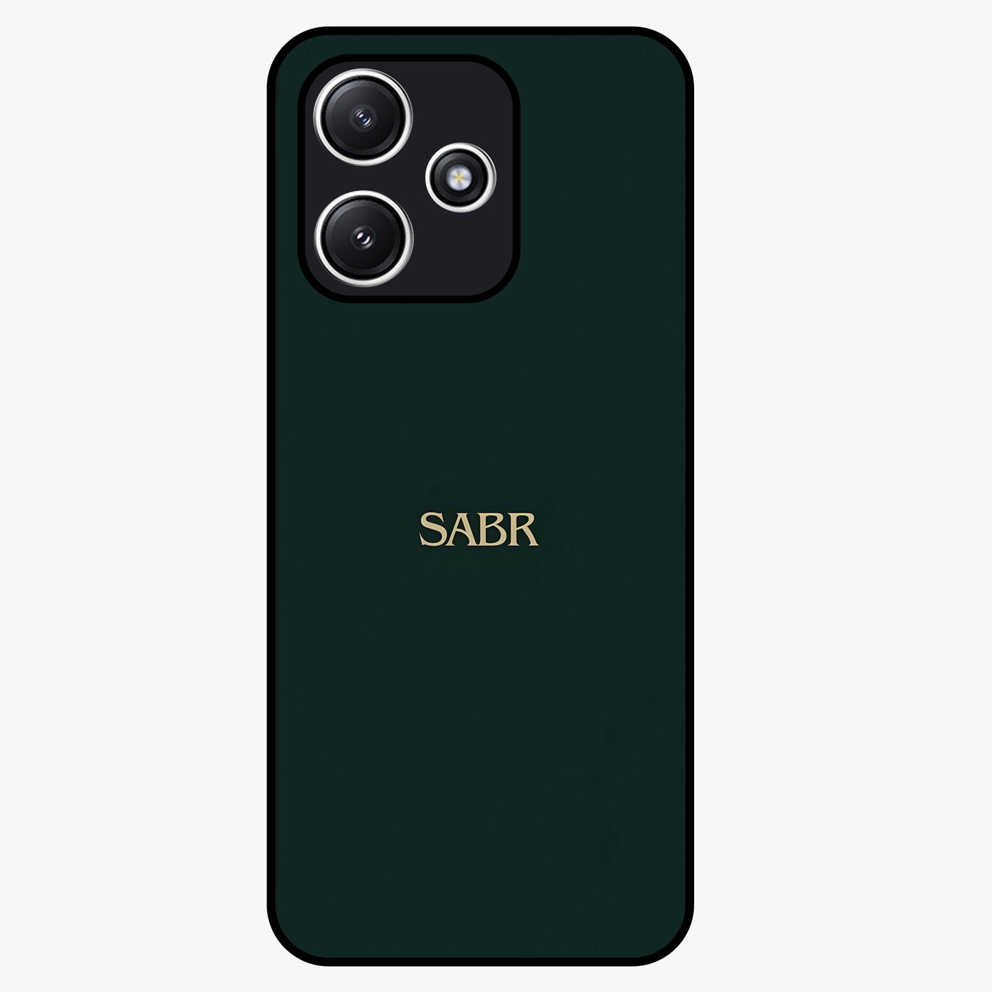 Sabr Minimal Patience Glass Case showing flat back view with minimalist typography artwork and glossy glass finish.