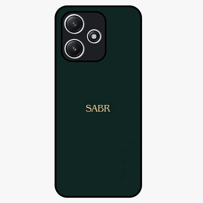 Sabr Minimal Patience Glass Case showing flat back view with minimalist typography artwork and glossy glass finish.