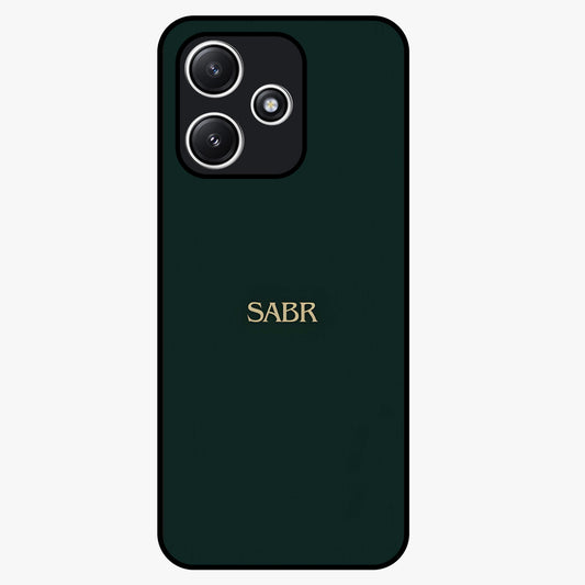 Sabr Minimal Patience Glass Case showing flat back view with minimalist typography artwork and glossy glass finish.