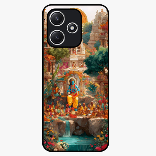 Sacred Sunlight Gods Glass Case showing flat back view with divine sunlight themed artwork and glossy glass finish.