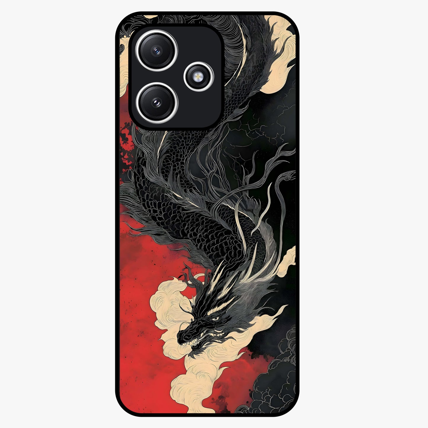 Shadow Dragon Fury Glass Case showing flat back view with fierce dragon artwork and glossy glass finish.
