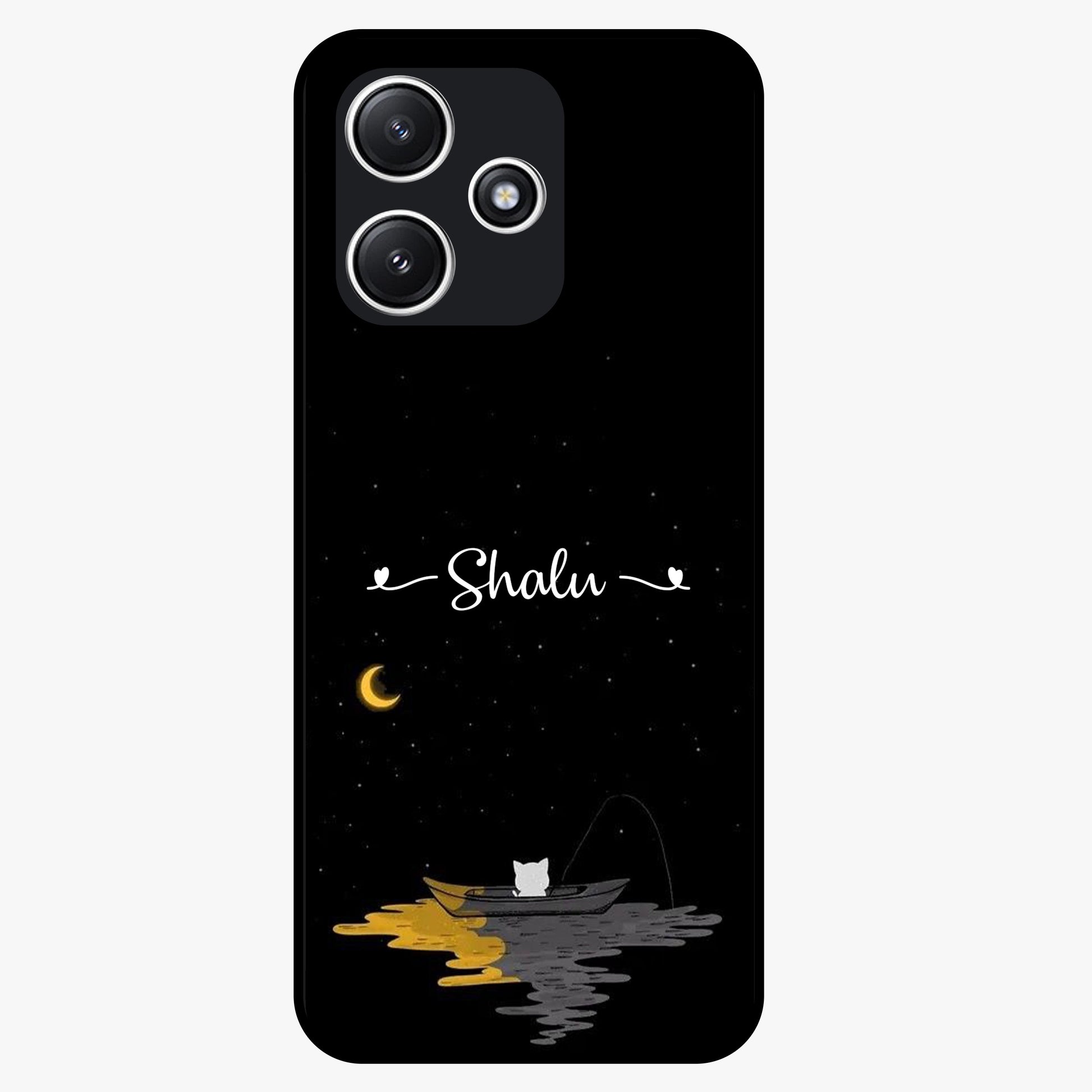Silent Night Row Glass Case showing flat back view with calm night themed artwork and glossy glass finish.