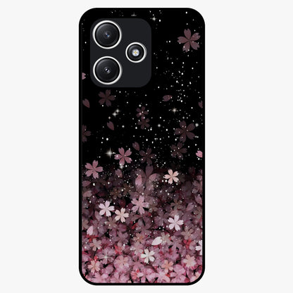 Small Starry Flowers Glass Case showing flat back view with delicate starry floral artwork and glossy glass finish.