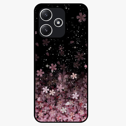 Small Starry Flowers Glass Case showing flat back view with delicate starry floral artwork and glossy glass finish.