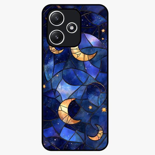 Starlit Sky Tapestry Glass Case showing flat back view with decorative starry sky tapestry artwork and glossy glass finish.