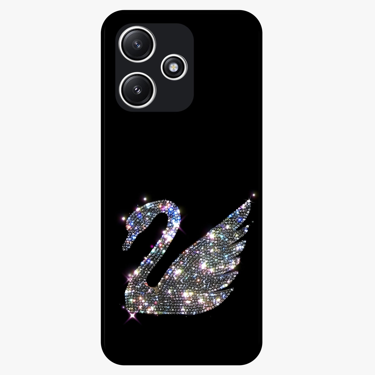Starlit Swan Grace Glass Case showing flat back view with graceful swan artwork under starry sky and glossy glass finish.