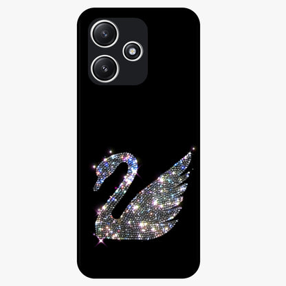 Starlit Swan Grace Glass Case showing flat back view with graceful swan artwork under starry sky and glossy glass finish.