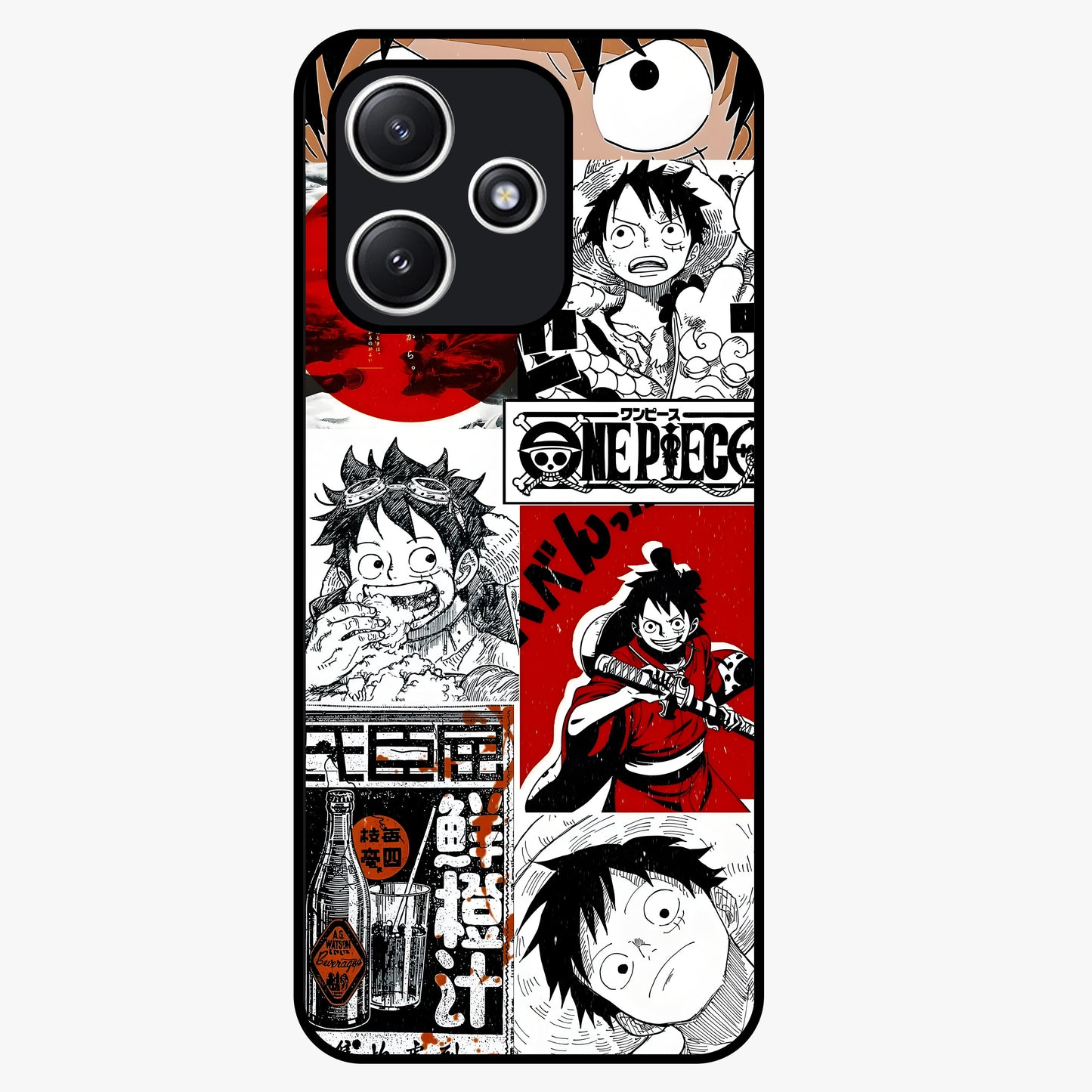 Strawhat Chaos Panels Glass Case showing flat back view with anime inspired chaos panel artwork and glossy glass finish.