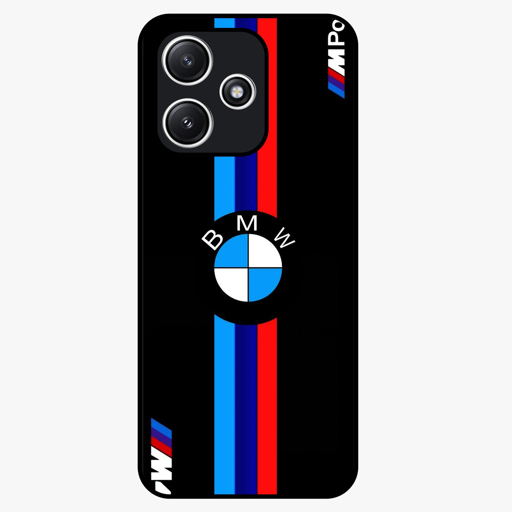 Turbo BMW Beast Glass Case showing flat back view with high performance sports car artwork and glossy glass finish.