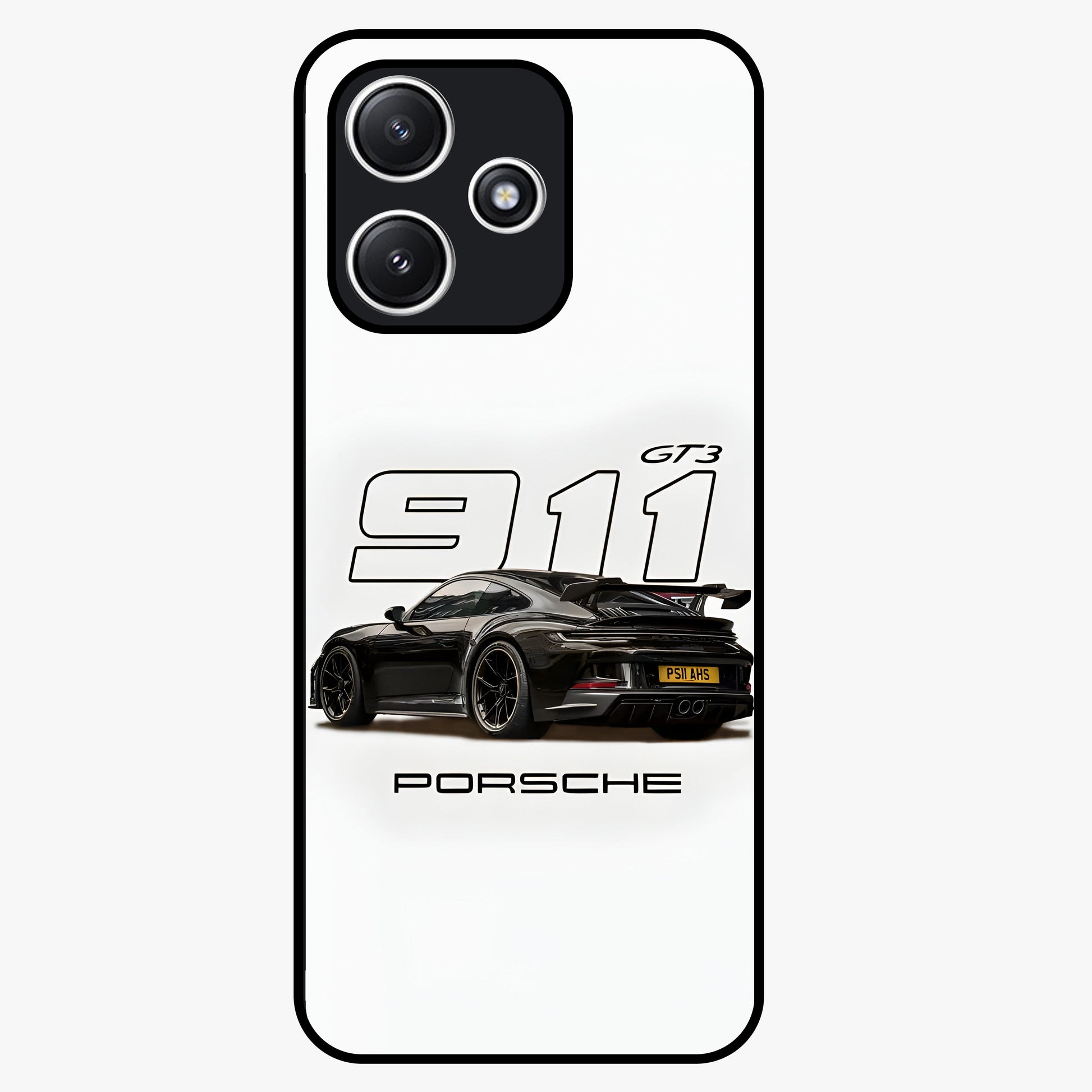 Turbo Legacy Icon Glass Case showing flat back view with iconic sports car inspired artwork and glossy glass finish.