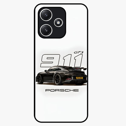 Turbo Legacy Icon Glass Case showing flat back view with iconic sports car inspired artwork and glossy glass finish.