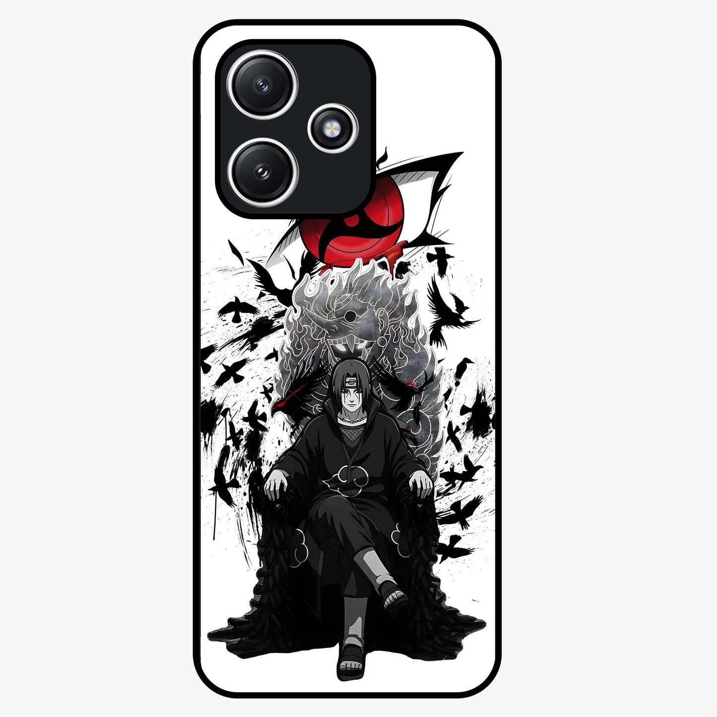 Uchiha Shadow Throne Glass Case showing flat back view with cosmic underwater themed artwork and glossy glass finish.