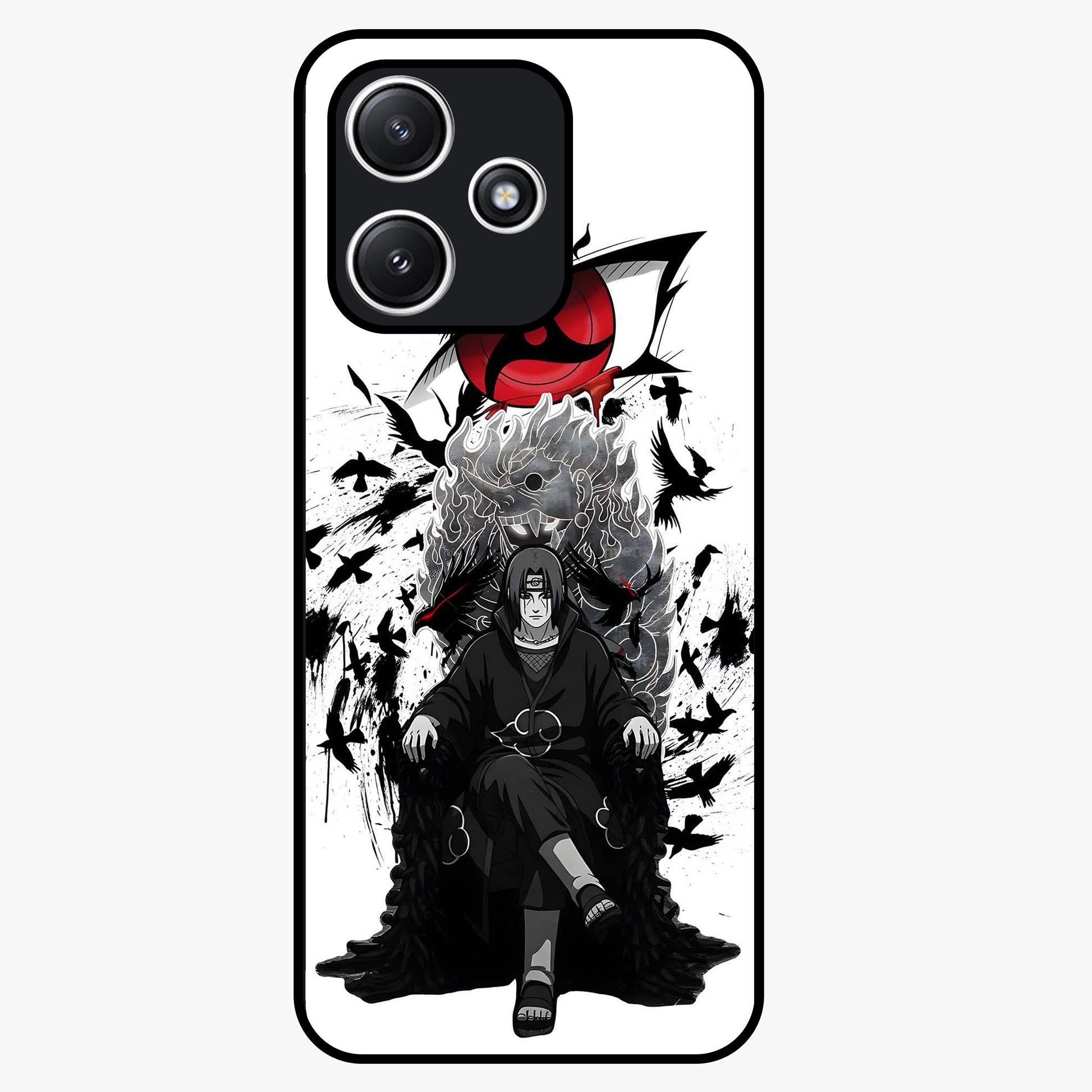 Uchiha Shadow Throne Glass Case showing flat back view with cosmic underwater themed artwork and glossy glass finish.