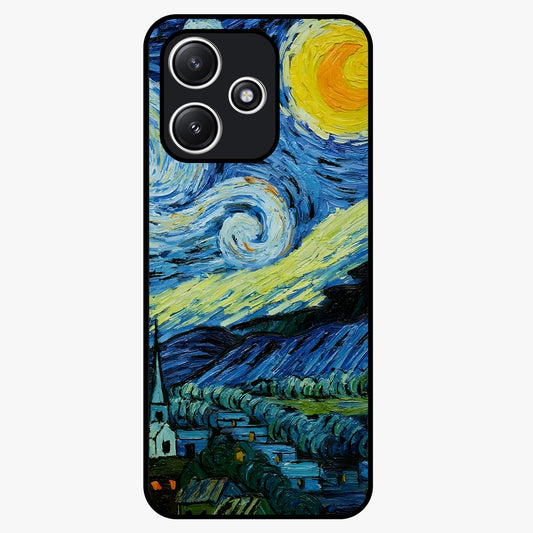 Van Gogh Art Glass Case showing flat back view with classic painterly artwork inspired by Van Gogh style and glossy glass finish.