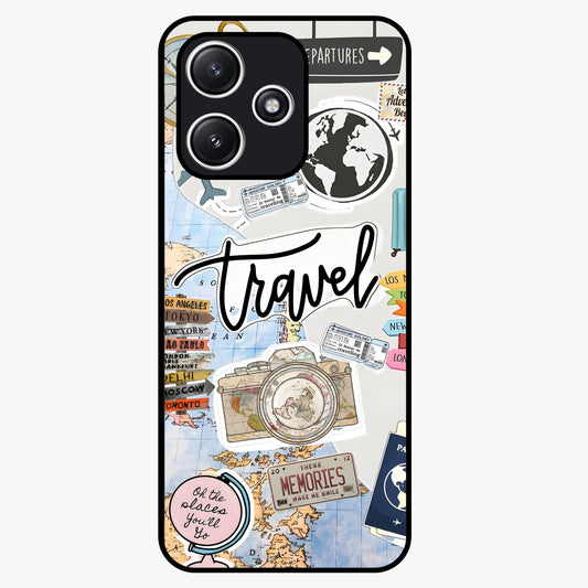 Wanderlust Journal Glass Case showing flat back view with travel inspired artwork and glossy glass finish.