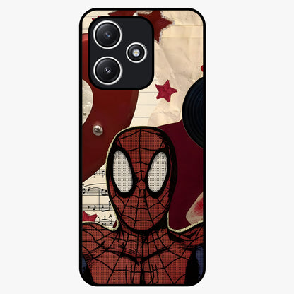 Web Warrior Vibes Glass Case showing flat back view with superhero inspired web themed artwork and glossy glass finish.