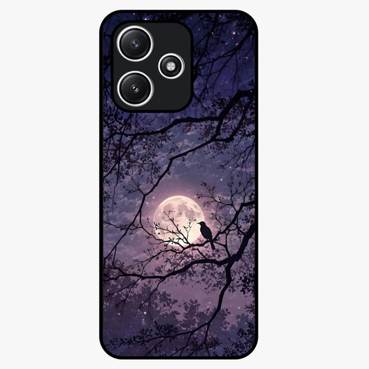 Whispering Moon Silence Glass Case showing flat back view with serene moon themed artwork and glossy glass finish.