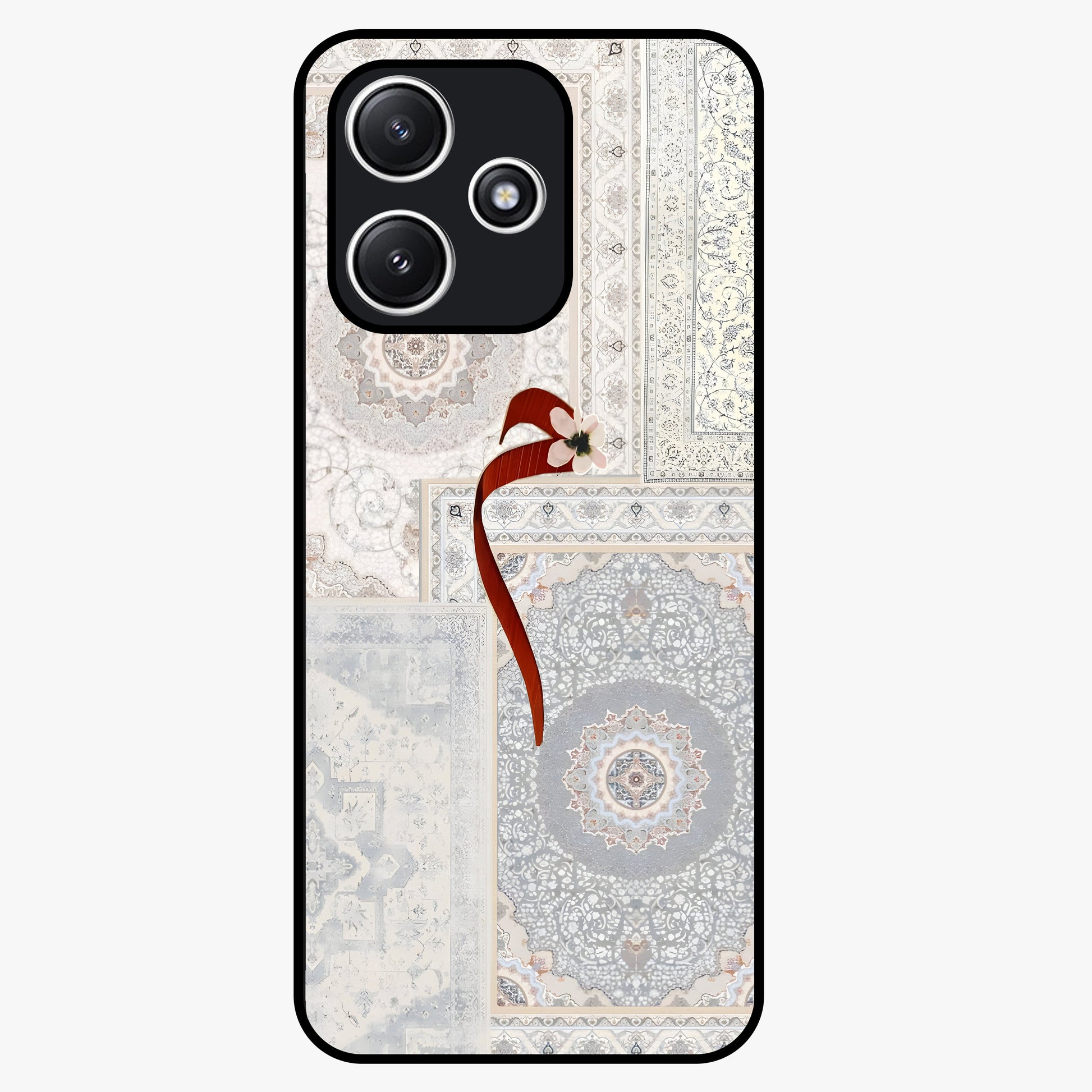 White Aesthetic Bow Glass Case showing flat back view with minimal bow artwork and glossy glass finish.