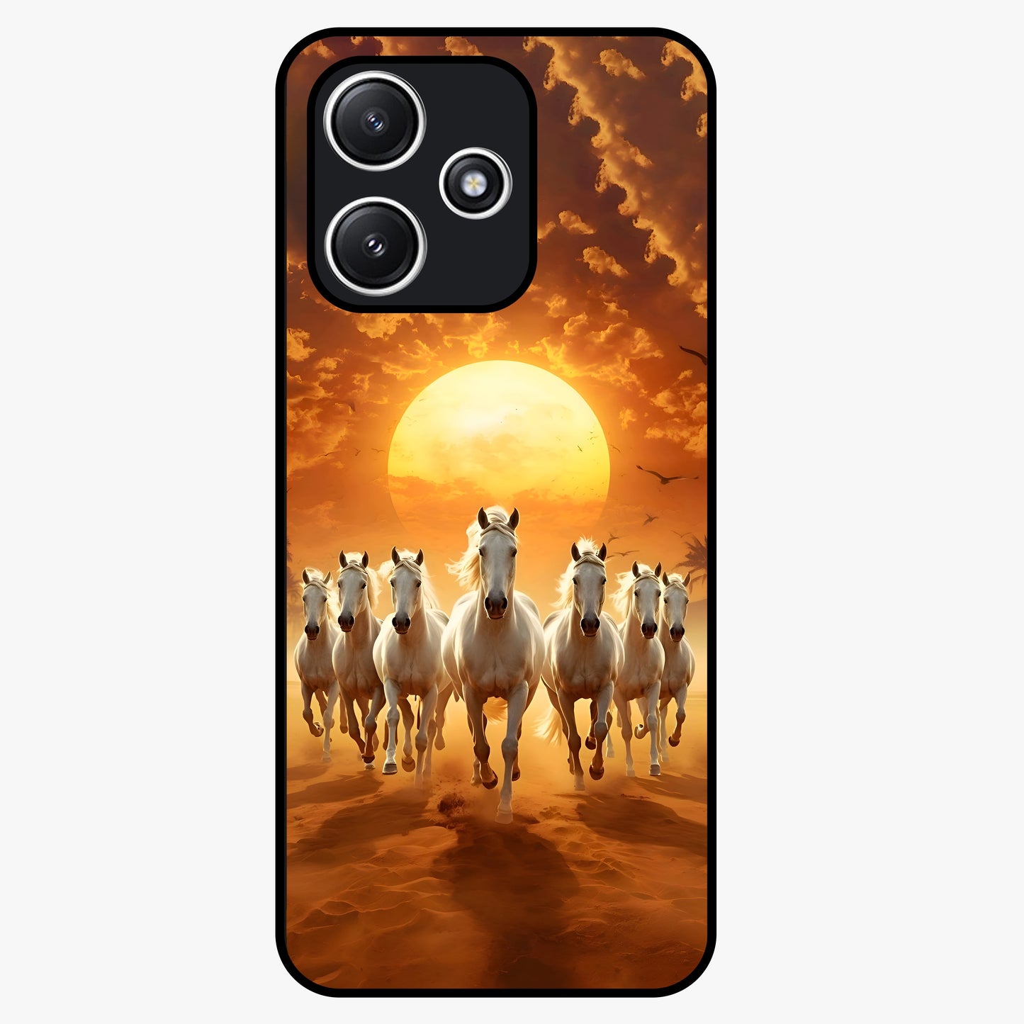 Wild Sunset Majesty Glass Case showing flat back view with majestic sunset landscape artwork and glossy glass finish.