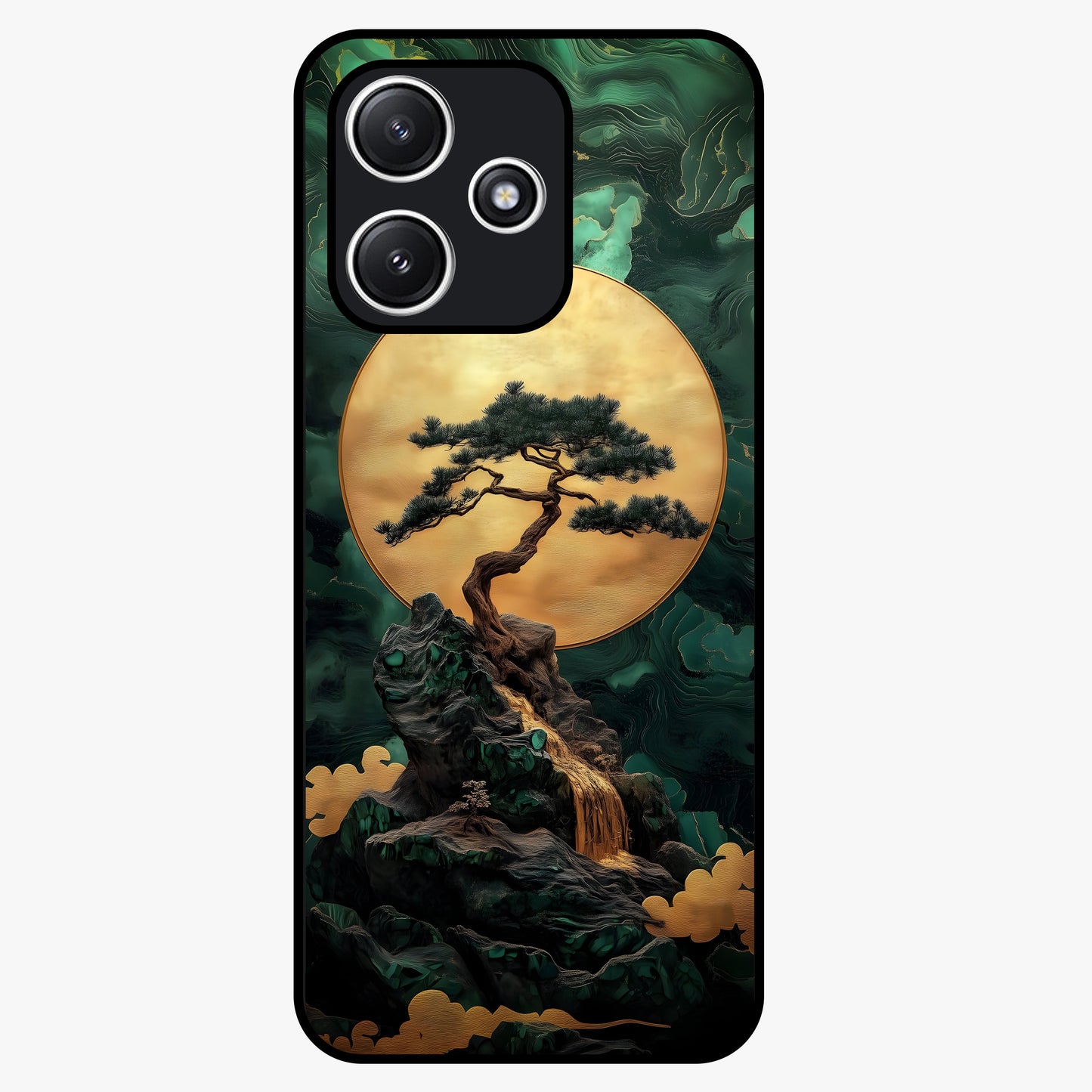 Zen Moon Rise Glass Case showing flat back view with calm moonrise artwork and glossy glass finish.