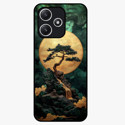 Zen Moon Rise Glass Case showing flat back view with calm moonrise artwork and glossy glass finish.