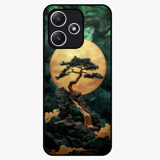 Zen Moon Rise Glass Case showing flat back view with calm moonrise artwork and glossy glass finish.