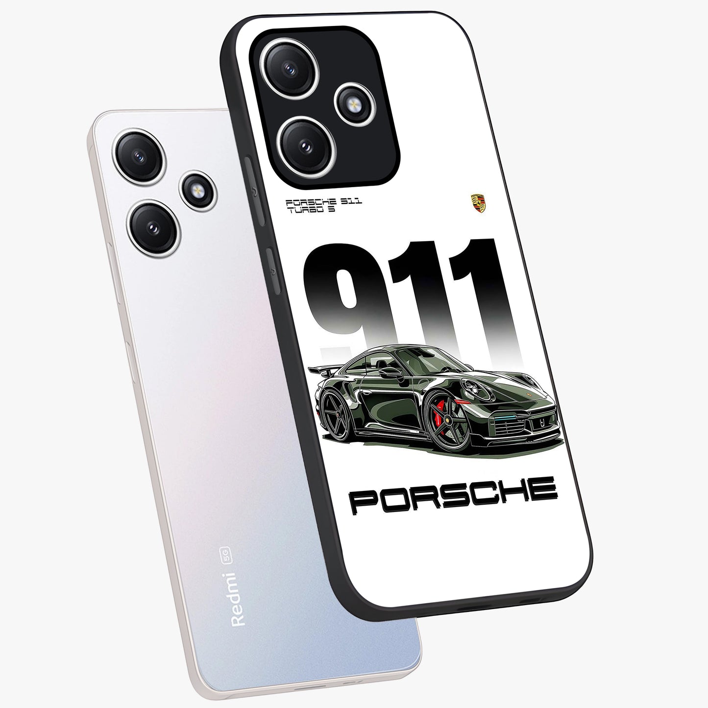 911 Turbo Dominance Glass Case displayed in premium angled mockup highlighting sporty car illustration and sleek glass surface.