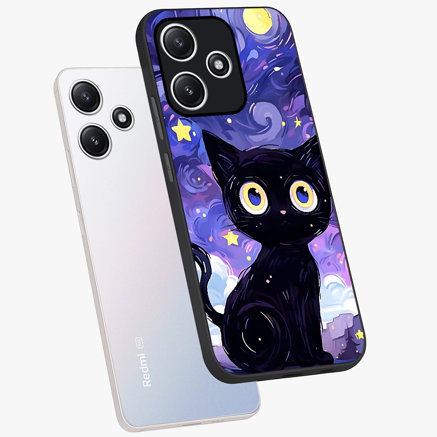 Abstract Cat Art Glass Case displayed in angled mockup highlighting modern abstract cat artwork and sleek glass surface.