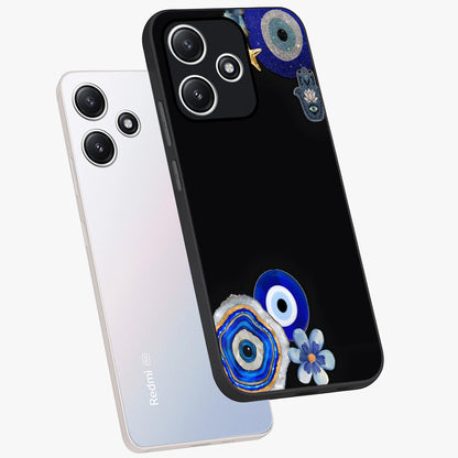 Aesthetic Blue Evil Eye Glass Case displayed in angled mockup highlighting blue evil eye symbol and spiritual aesthetic design.