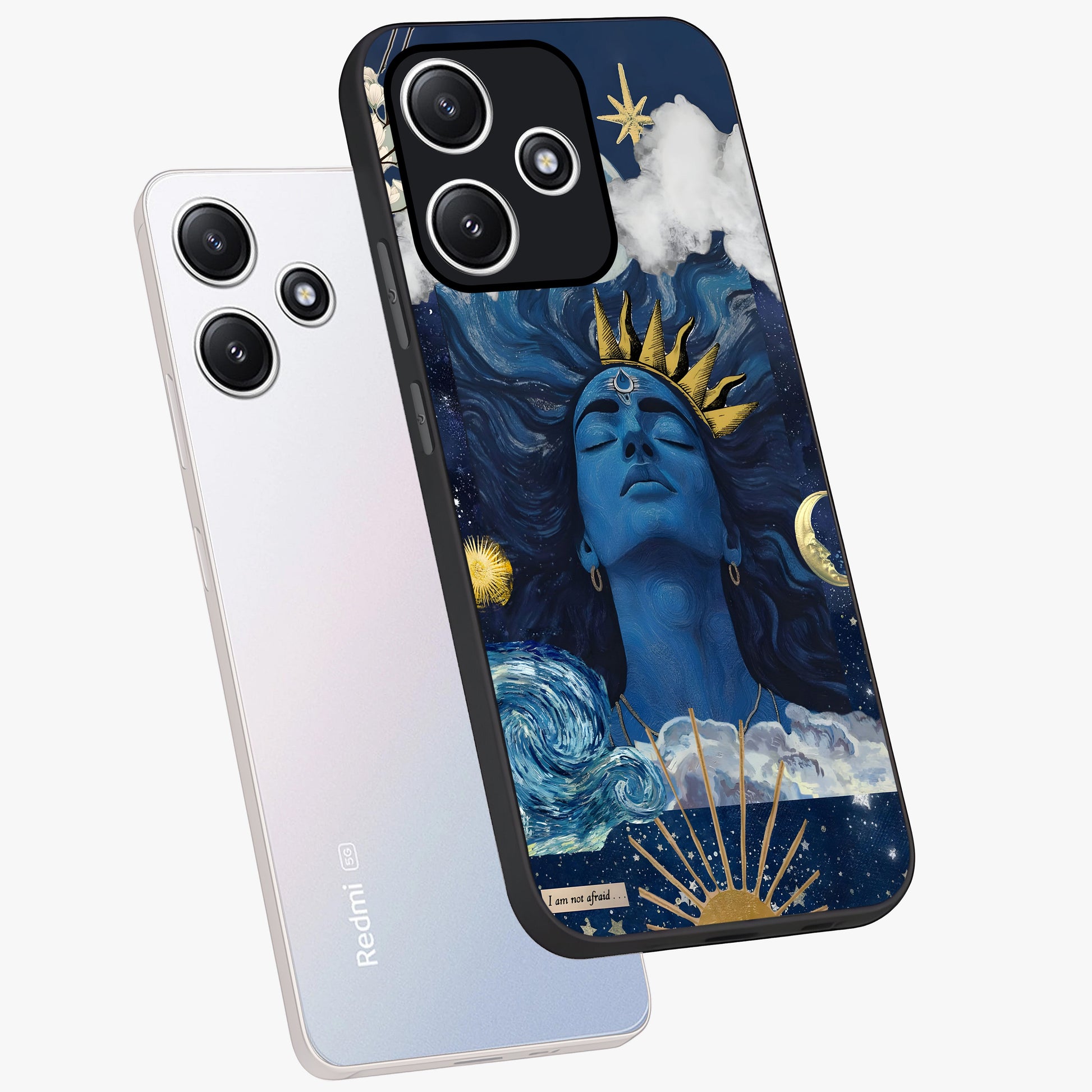 Aesthetic Lord Shiva Glass Case displayed in angled mockup highlighting spiritual Shiva illustration and sacred aesthetic design.