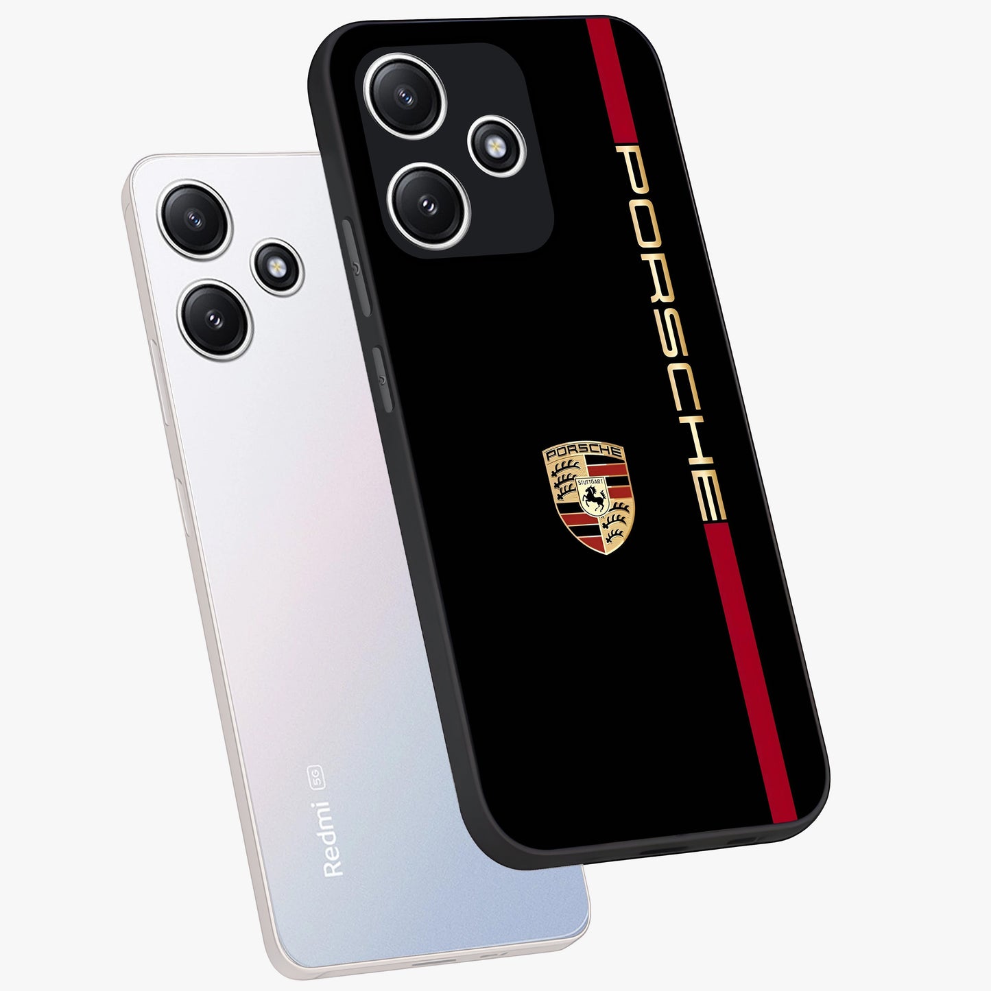 Black Minimal Porsche Glass Case displayed in angled mockup highlighting modern minimal car illustration and clean aesthetic design.