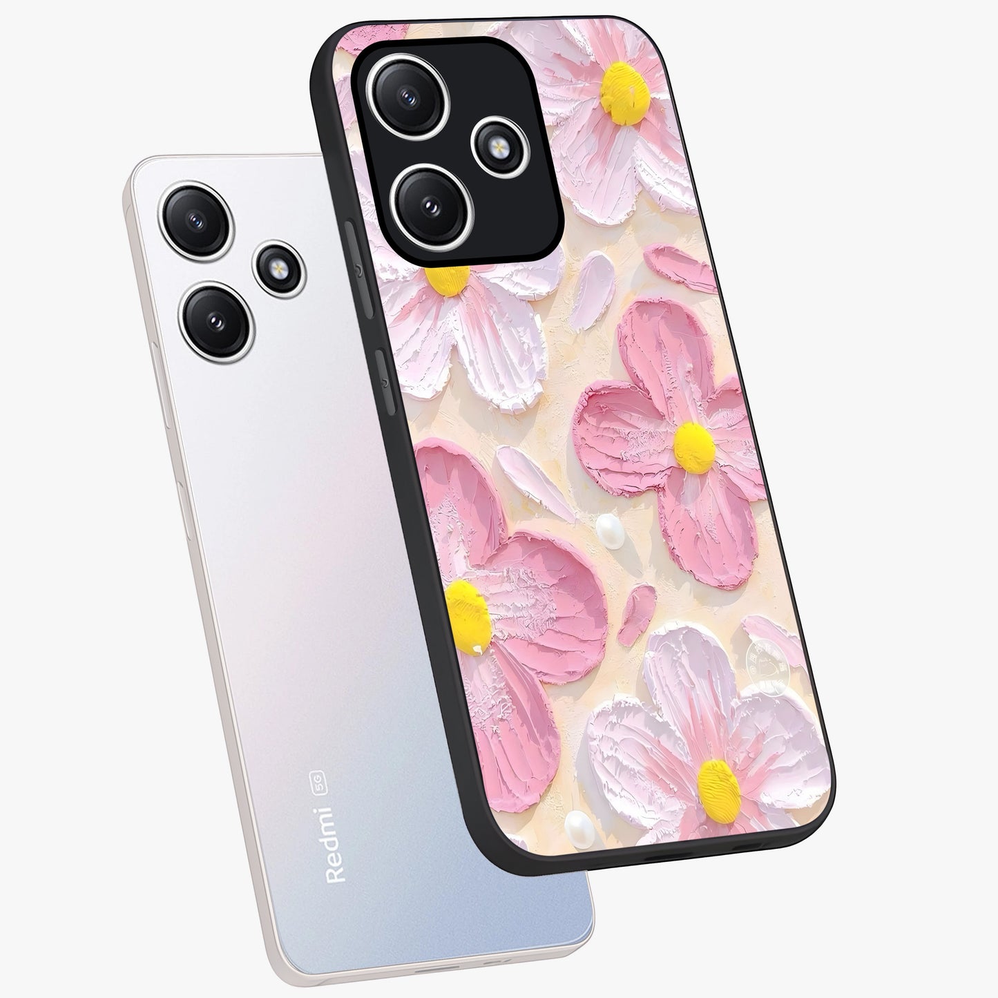 Blush Bloom Texture Glass Case displayed in angled mockup highlighting subtle bloom pattern with aesthetic pastel design.