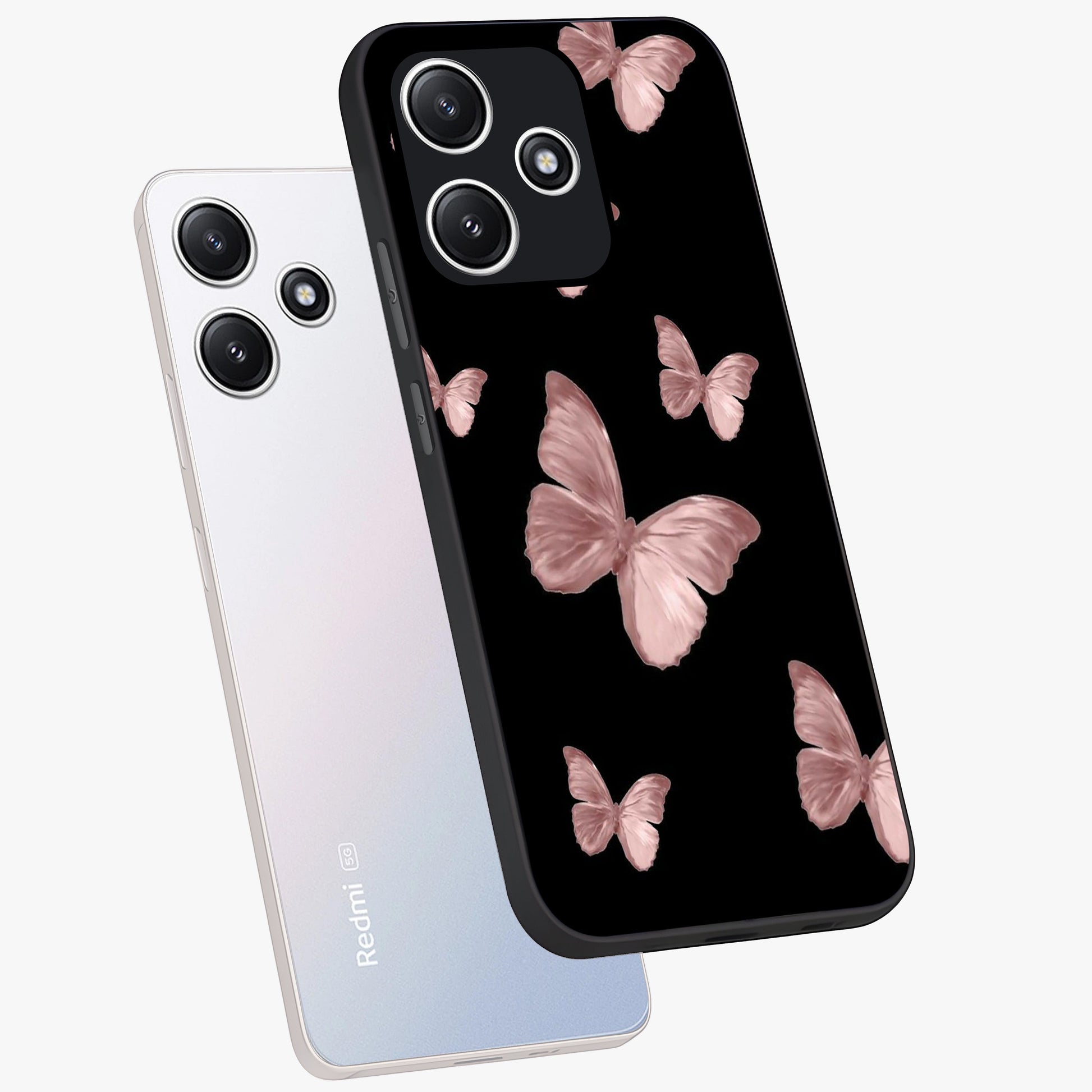 Butterfly Pattern Glass Case displayed in angled mockup highlighting delicate butterfly design and aesthetic pattern style.