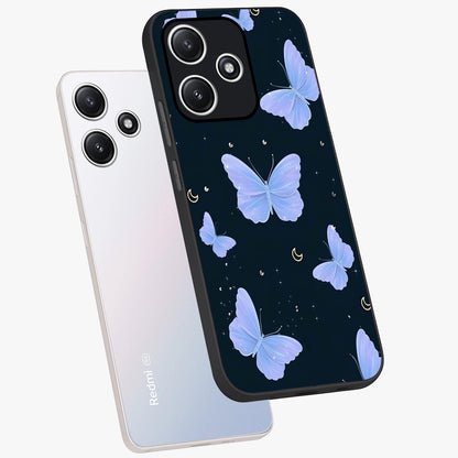 Butterfly With Stars Pattern Glass Case displayed in angled mockup highlighting dreamy butterfly and star design with aesthetic theme.